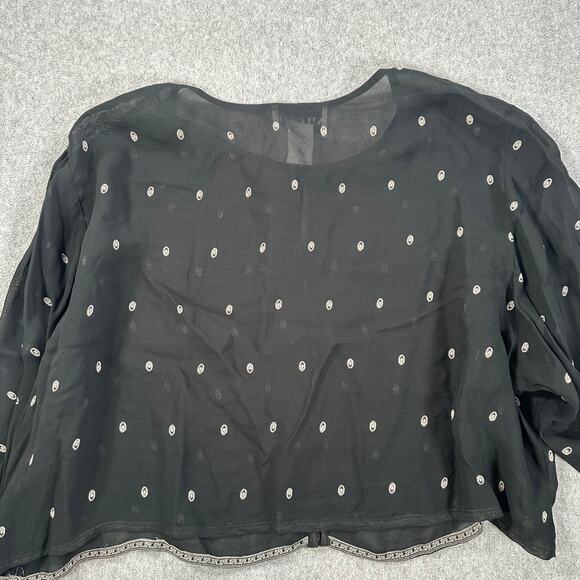 Studio I Vintage Sheer Cropped Blouse Womens 24W Black Dotted Long Sleeve Button - Picture 5 of 5